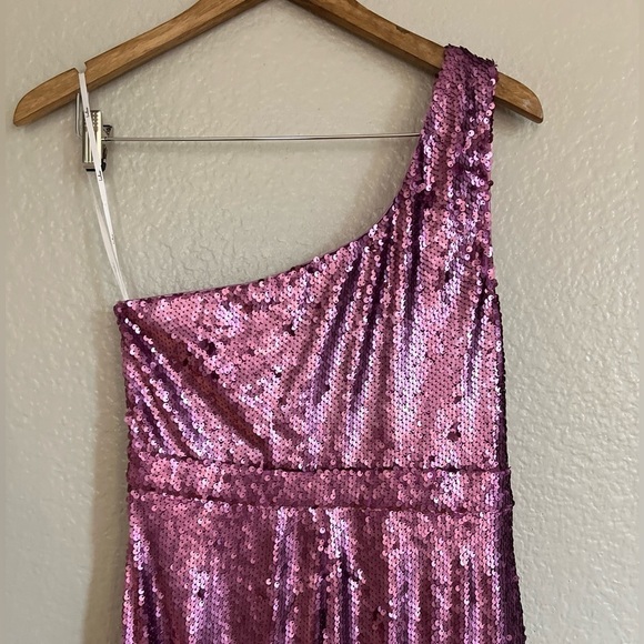 NWOT Prom Perfect Pink Sequin One-Shoulder Cutout Mermaid Maxi Dress - Picture 5 of 8